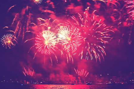 A collage of exploding fireworks