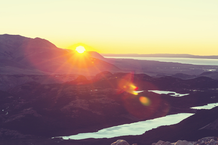 Sunset in Patagonia mountainsの写真素材