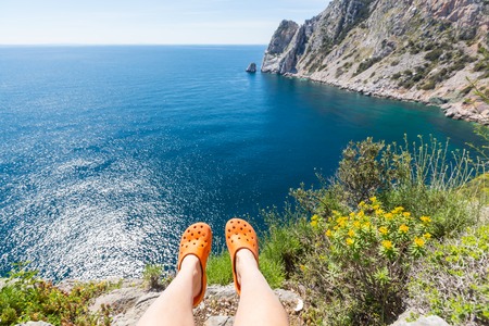 Beautiful rocky coastline in Greeceの写真素材