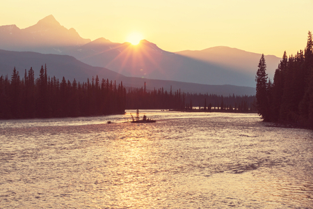 Athabasca River in Jasper National Park,Canadaの写真素材