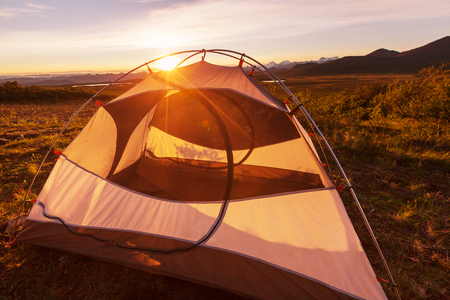 tent in mountainsの写真素材