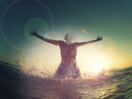 happy man in ocean