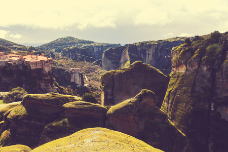 Meteora monasteries in Greece. Instagram filter.の写真素材