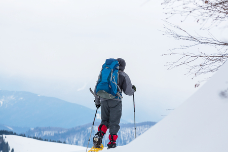 Hikers in the winter mountainsの写真素材