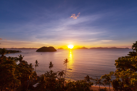 Amazing scenic view of sea bay and mountain islands, Palawan, Philippinesの写真素材