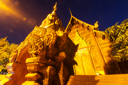 Night view buddhist temple in Chiang Mai, Northern Thailand.の写真素材
