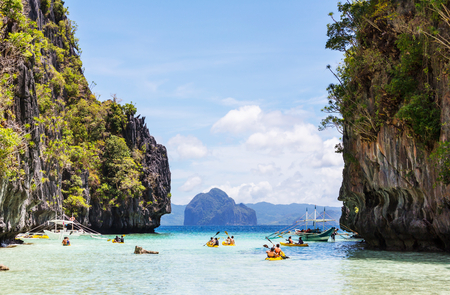 Amazing scenic view of sea bay and mountain islands, Palawan, Philippinesのeditorial素材