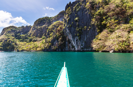 Amazing scenic view of sea bay and mountain islands, Palawan, Philippinesの写真素材