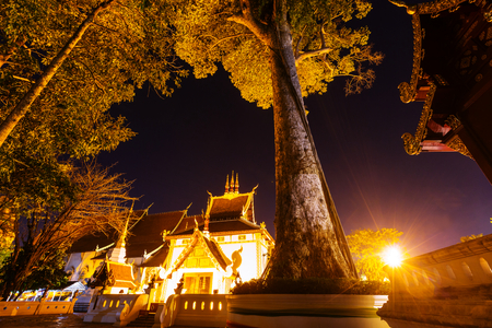 Night view buddhist temple in Chiang Mai, Northern Thailand.の写真素材