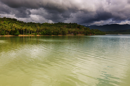 Amazing scenic view of sea bay and mountain islands, Palawan, Philippinesの写真素材