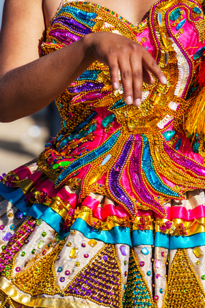 Colorful decor on carnaval dressing in Peru, South Americaの写真素材