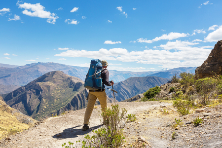 Hiking scene in Cordillera mountains, Peruの写真素材