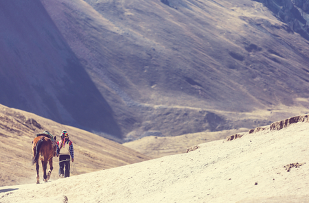 Authentic guide service in Vinicunca, Cusco Region, Peru. Montana de Siete Colores, Rainbow Mountain.の写真素材