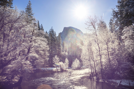 Beautiful early spring landscapes in Yosemite National Park, Yosemite, USAの写真素材