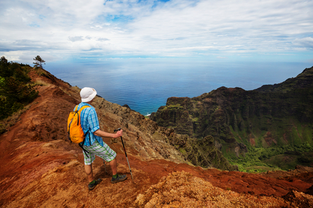 Hike in Na Pali coast in Kauai icland, Hawaiiのeditorial素材
