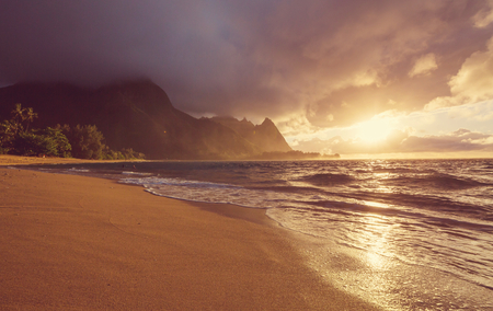 Beautiful scene in Tunnels Beach on the Island of Kauai, Hawaii, USAの写真素材