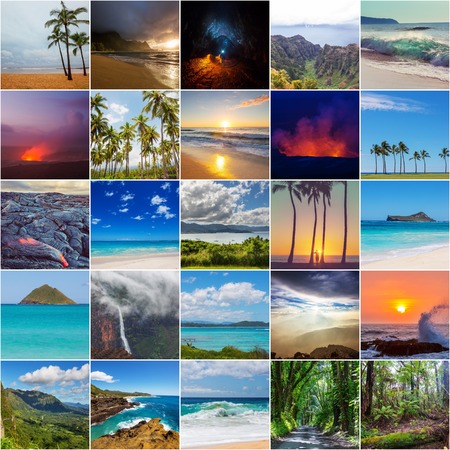 Picturesque view of Hawaii island, set collection.の写真素材