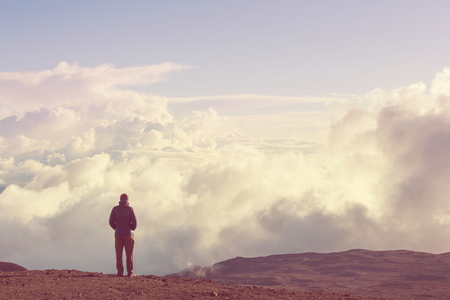 Man on the sheer cliffの写真素材