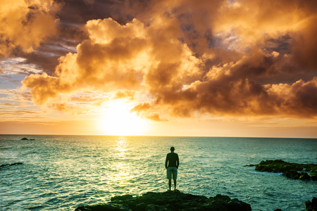 Amazing hawaiian beach at fantastic sunsetの写真素材