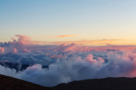 Beautiful view above clouds in mountainsの写真素材