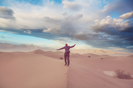 Hike in sand desertの写真素材