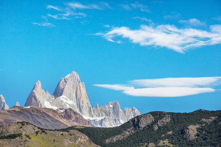 Famous Cerro Fitz Roy - one of the most beautiful and hard to accent rocky peak in Patagonia, Argentinaの写真素材