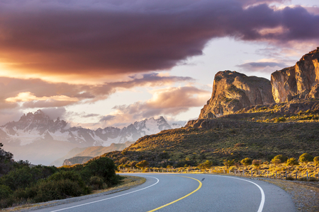 Beautiful mountains landscape along gravel road Carretera Austral in southern Patagonia, Chileの写真素材