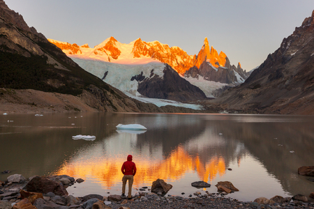 Famous beautiful peak Cerro Torre in Patagonia mountains, Argentina. Beautiful mountains landscapes in South America.の写真素材