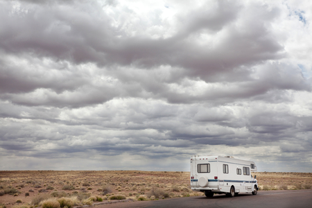 Traveling by motorhome in american prairie, Utah, USAの写真素材