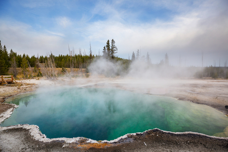 Pools and  geysers  fields  in Yellowstone National Park, USA.の写真素材