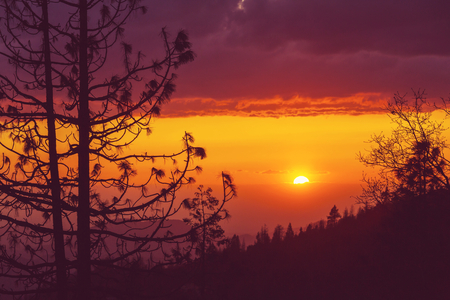 Scenic Sunset in the mountains in fall seasonの写真素材