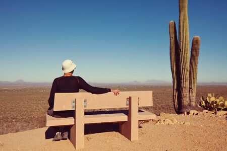 Tourist in Saguaro National Parkの写真素材