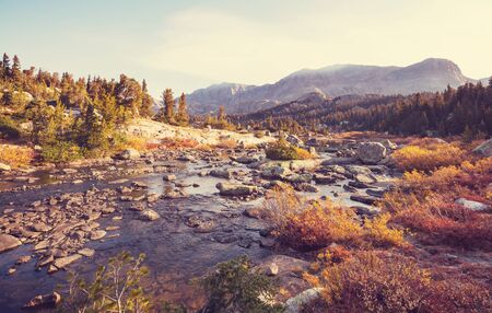Hike in Wind River Range in Wyoming, USA. Autumn season.