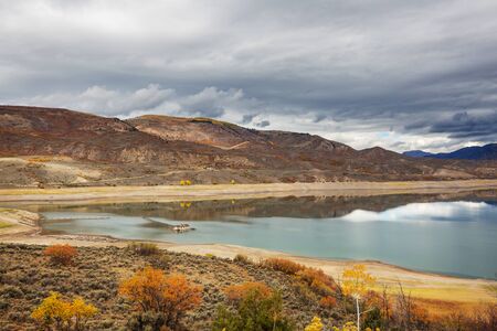 The beautiful lake in Autumn seasonの写真素材