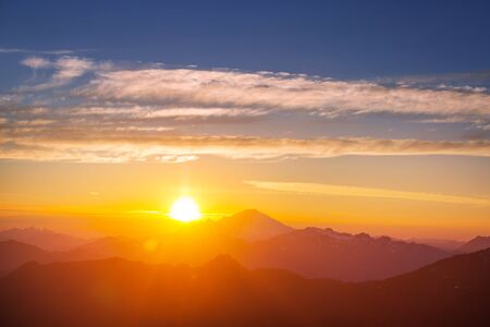 Scenic Sunset in the mountains. Autumn season.の写真素材