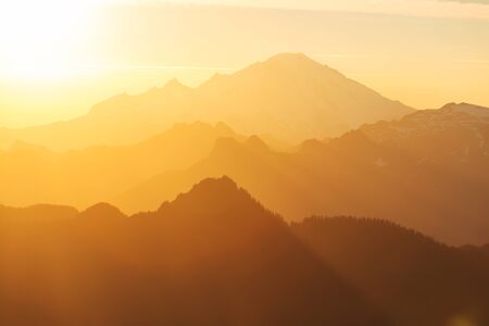 Scenic Sunset in the mountains. Autumn season.の写真素材