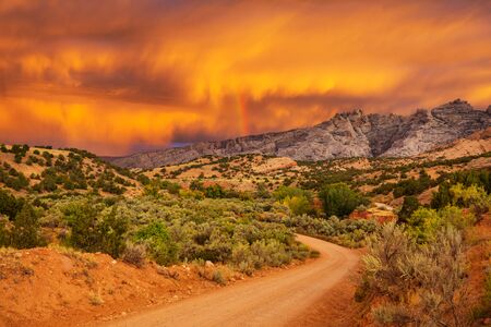 Scenic Sunset in the mountains. Autumn season.の写真素材