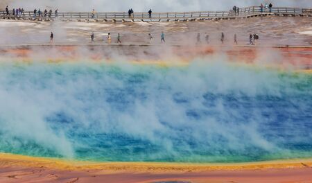 Inspiring natural background. Pools and  geysers  fields  in Yellowstone National Park, USA.の写真素材