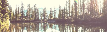 Serenity lake in the mountains in summer season. Beautiful natural landscapes.の写真素材