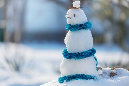 Pretty Snowman on snowy New Year 2020  date backgroundの写真素材