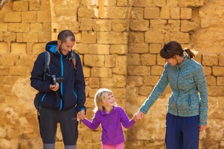 Happy family on vacation. Travel and adventure concept.の写真素材
