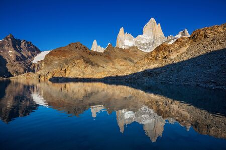 Famous Cerro Fitz Roy - one of the most beautiful and hard to accent rocky peak in Patagonia, Argentinaの写真素材
