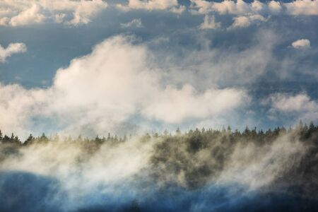 Fog in the high mountains. Beautiful natural landscapes.の写真素材