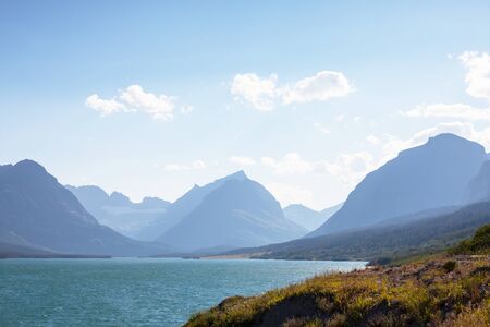 Picturesque rocky peaks of the Glacier National Park, Montana, USAの写真素材