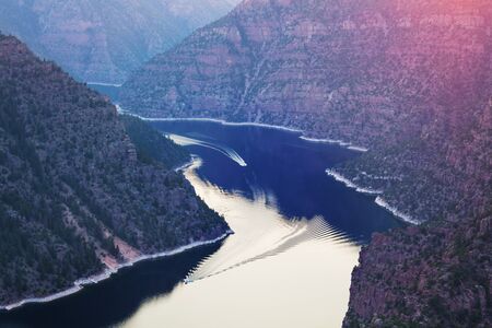 Hiker in Flaming Gorge recreation areaの写真素材