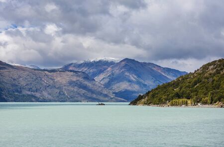 Beautiful mountains landscape along gravel road Carretera Austral in southern Patagonia, Chileの写真素材