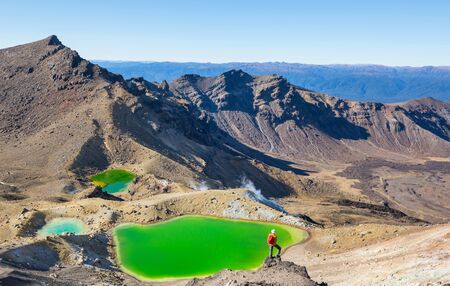 Amazing Emerald lakes on Tongariro Crossing track, Tongariro National Park, New Zealand. Wanderlust conceptの写真素材
