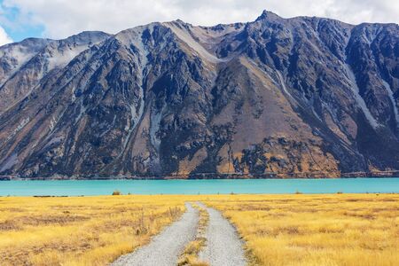 Amazing natural landscapes in New Zealand. Mountains lake at sunset.