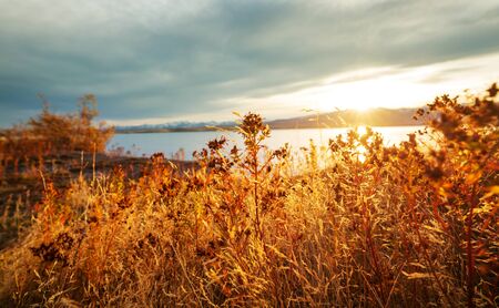 The beautiful lake in Autumn seasonの写真素材