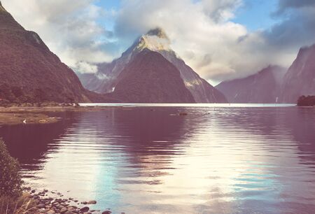 Amazing natural landscapes in Milford Sound, Fiordland National Park, New Zealandの写真素材